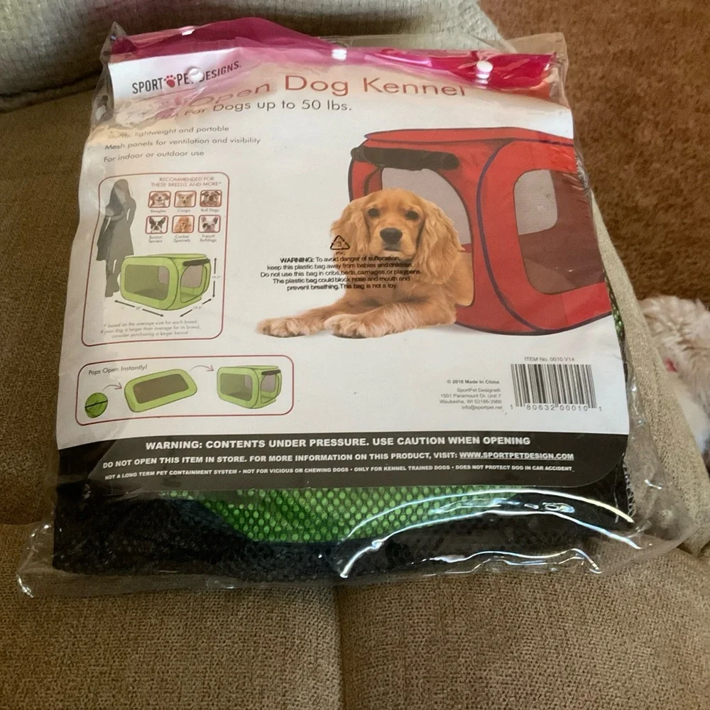 Pop Open Dog Kennel, up to 50 pounds, med. size dogs, light green, sturdy